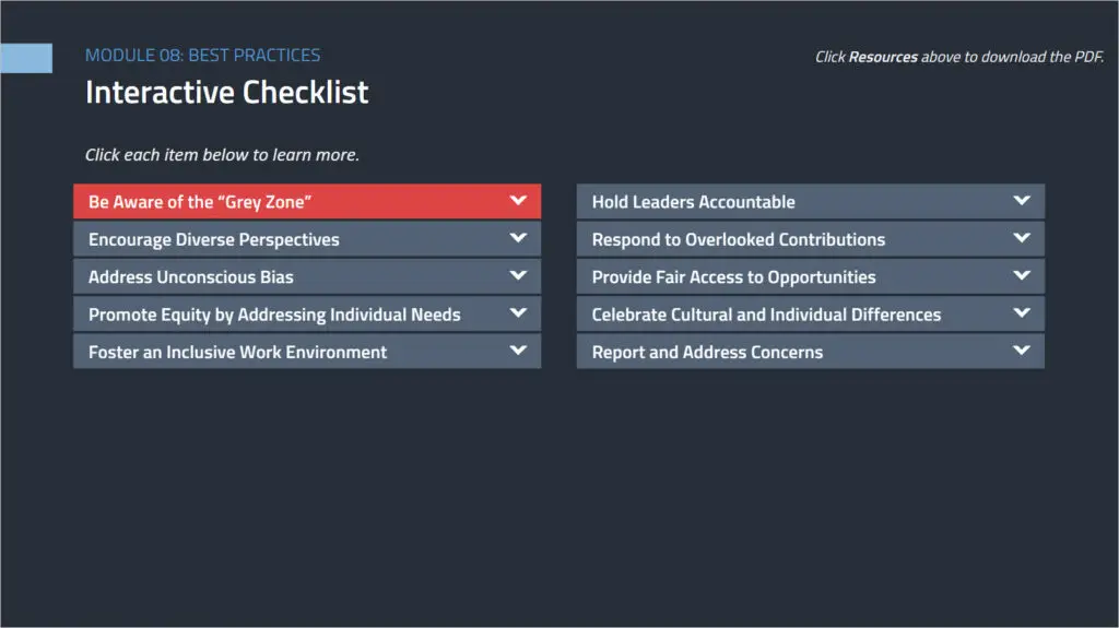 Screenshot of course on Building a Supportive, Inclusive Workplace.