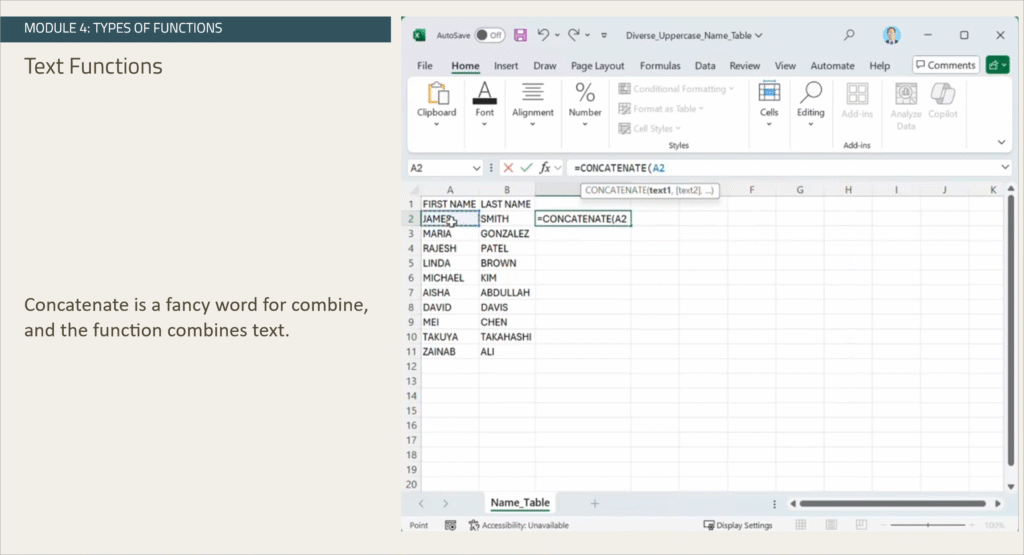 Screenshot four of Excel Formulas and Functions course.