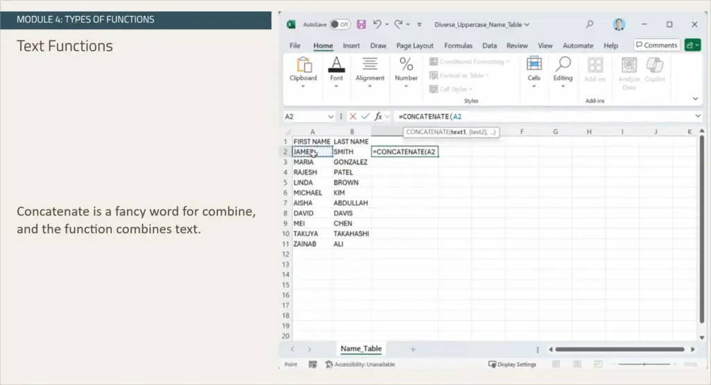 Screenshot four of Excel Formulas and Functions course.