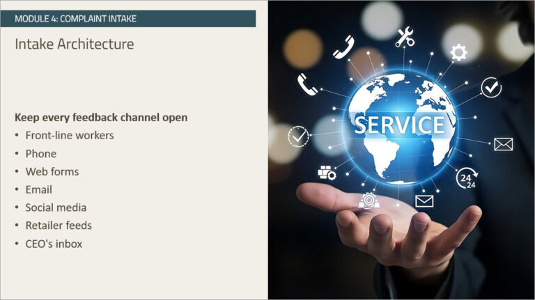 Screenshot three for course: Establishing a System for Managing Customer Complaints.