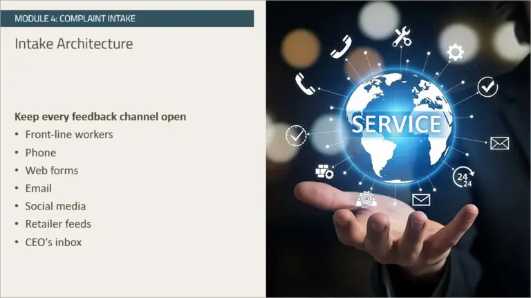 Screenshot three for course: Establishing a System for Managing Customer Complaints.