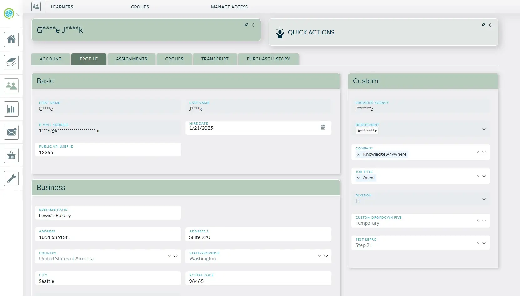 Screenshot of PII review.