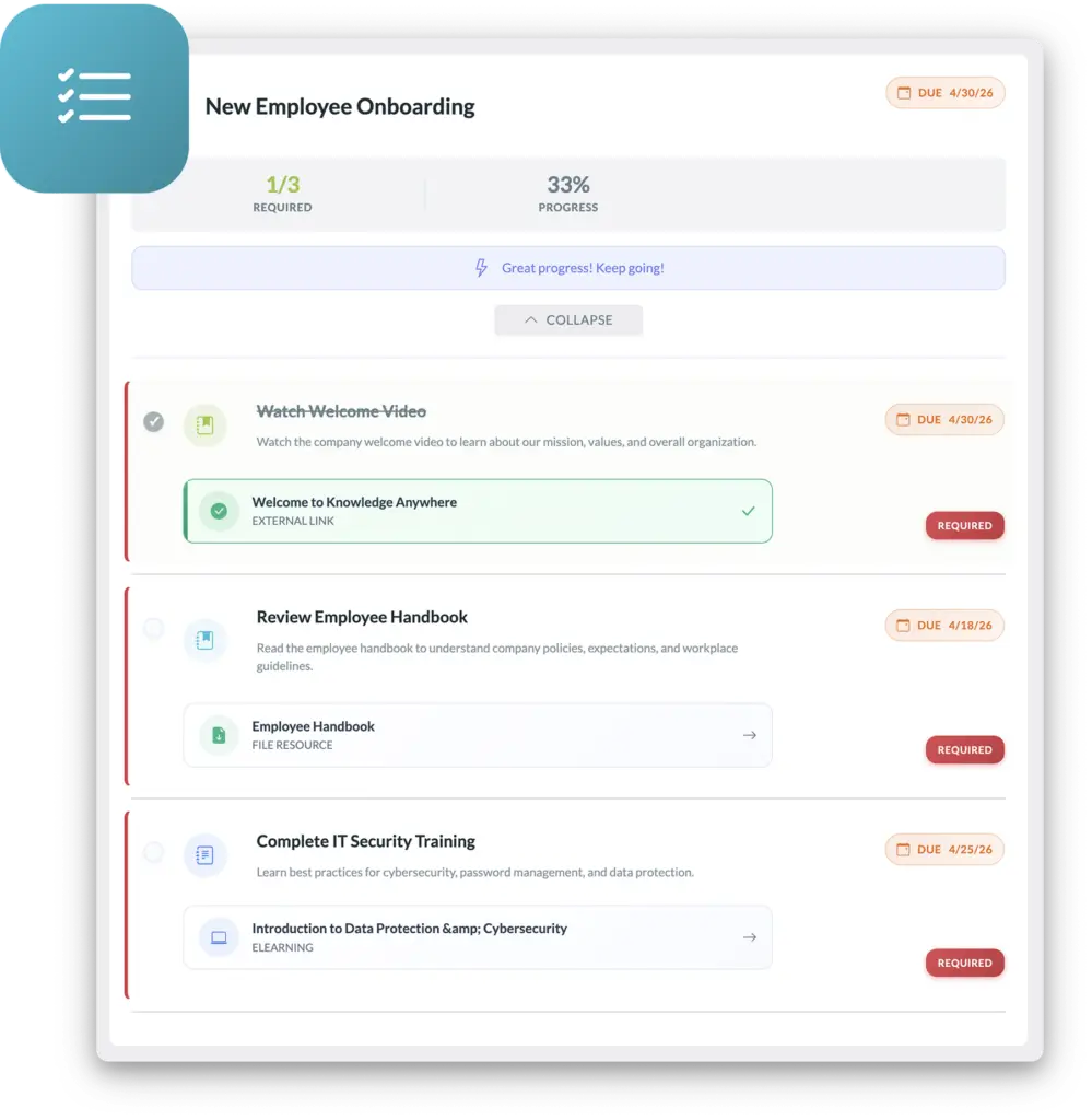 A preview of New Employee Onboarding Checklist on LMS.