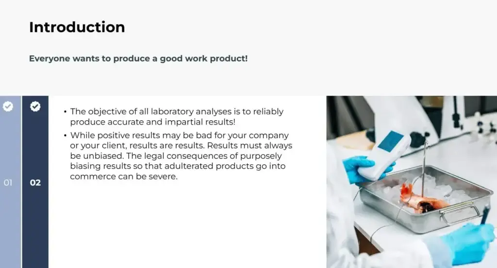 Screenshot two for course Good Laboratory Practices .