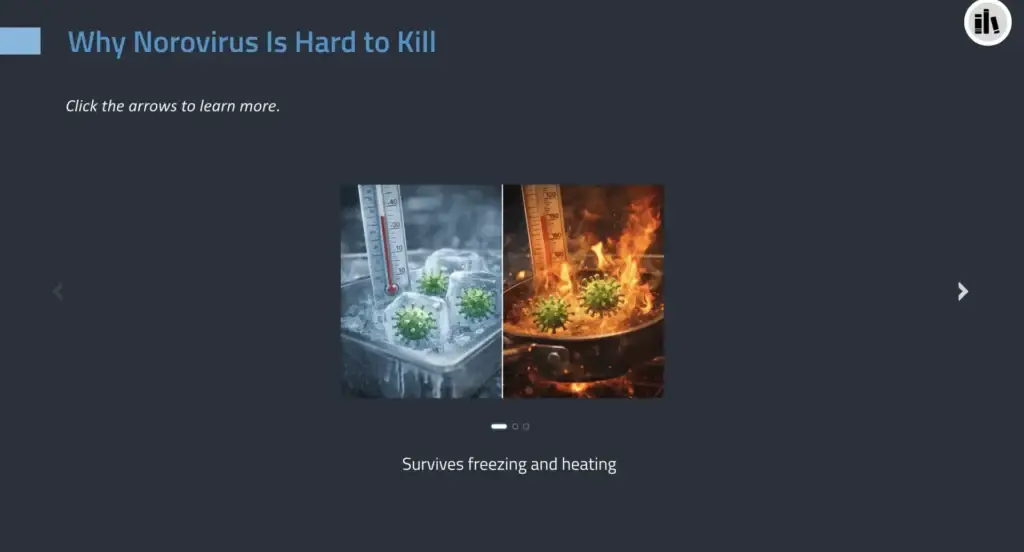 Screenshot two to the course Preventing Norovirus in Food Facilities.