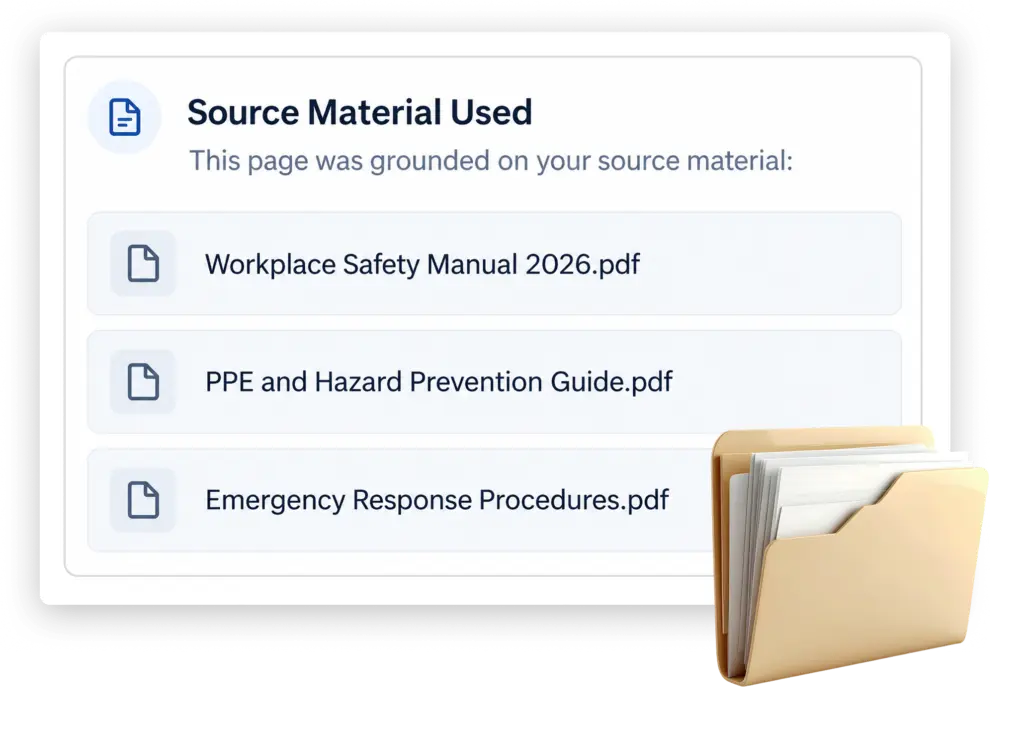 A list of source reference PDFs used to ground the course content, displayed next to a folder icon.